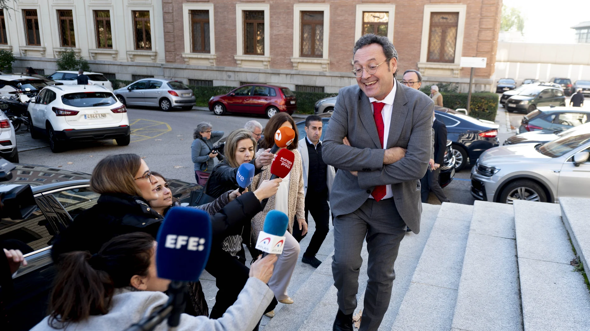 El Fiscal General del Estado, Álvaro García Ortiz, ofrece declaraciones a los medios, a su llegada al acto del 30 aniversario de la Agencia de Protección de Datos, en el salón de actos del CSIC.