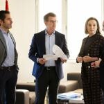 El presidente del PP Alberto Nuñez Feijóo, la secretaria general del PP Cuca Gamarra, el portavoz del PP Borja Sémper, y el portavoz del PP en el Congreso de los Diputados, Miguel Tellado, durante la reunión del Comité de Dirección del PP este lunes en Madrid- 