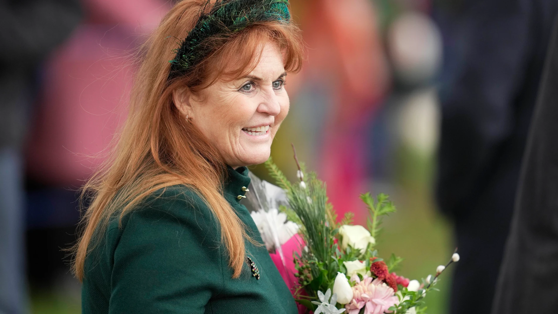 Sarah Ferguson, Duchess of York, arrives to attend the Christmas day service at St Mary Magdalene Church in Sandringham in Norfolk, England, Monday, Dec. 25, 2023.(AP Photo/Kin Cheung)