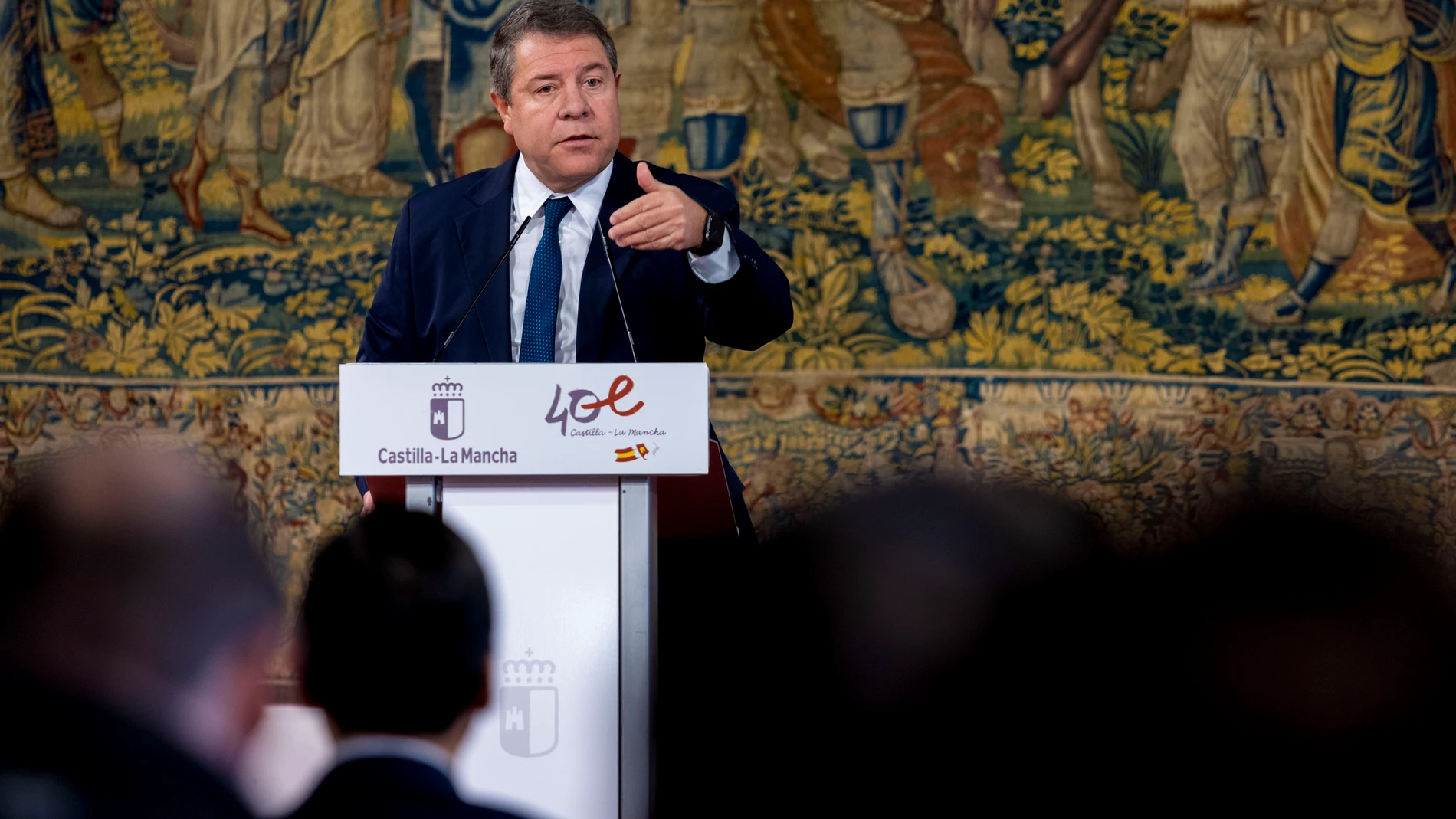 TOLEDO, 28/12/2023.- El presidente de Castilla-La Mancha, Emiliano García-Page, presenta el proyecto de Castilla-La Mancha como Región Europea del Deporte 2024, este jueves en Toledo. EFE/ Ángeles Visdómine