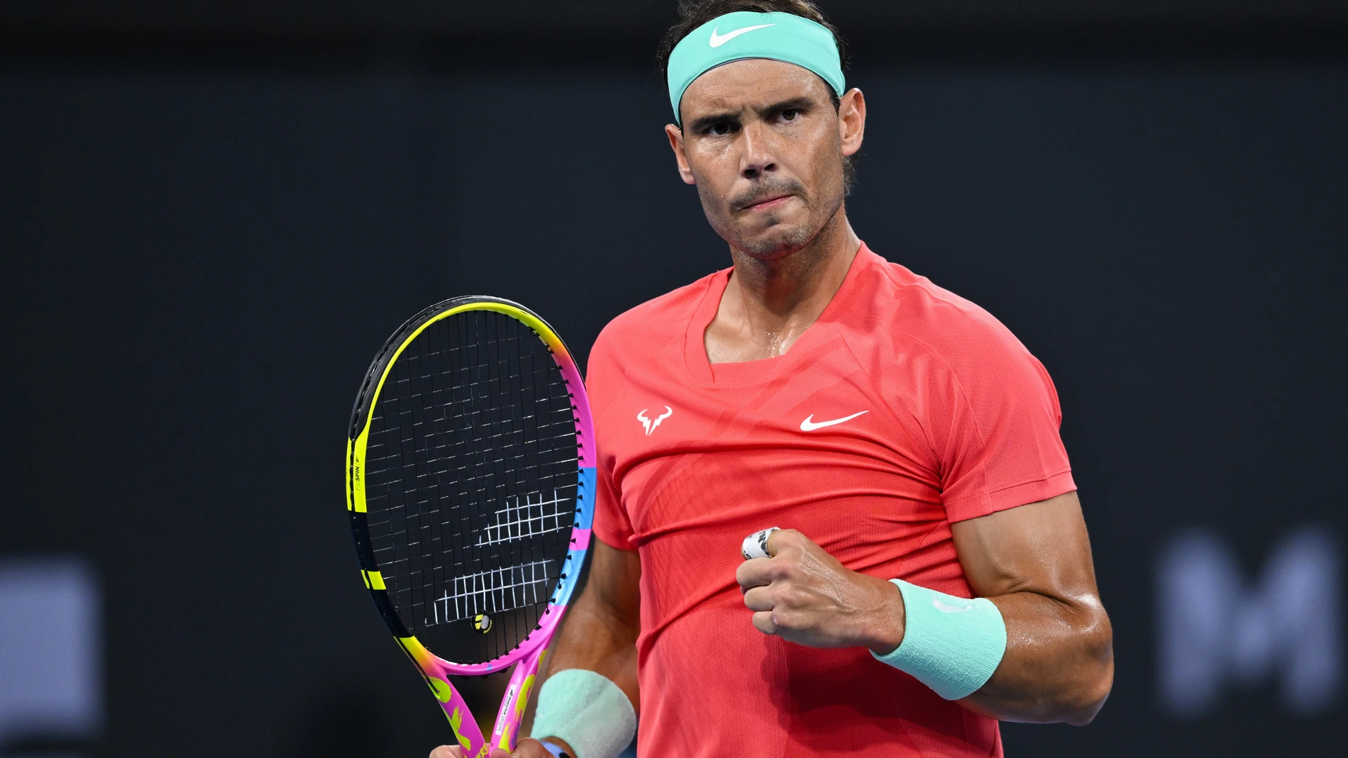 Brisbane (Australia), 04/01/2024.- Rafael Nadal of Spain reacts during his match against Jason Kubler of Australia at the 2024 Brisbane International at the Queensland Tennis Centre in Brisbane, Australia, 04 January 2024. (Tenis, España) EFE/EPA/ZAIN MOHAMMED AUSTRALIA AND NEW ZEALAND OUT