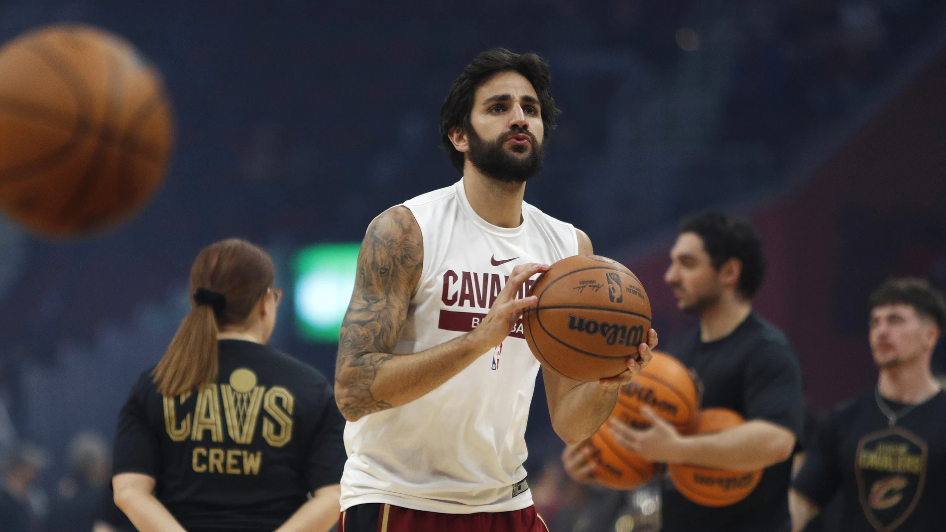 Ricky Rubio, en un calentamiento con los Cavaliers