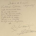El poema de Rafael Alberti junto a la firma de María Teresa León