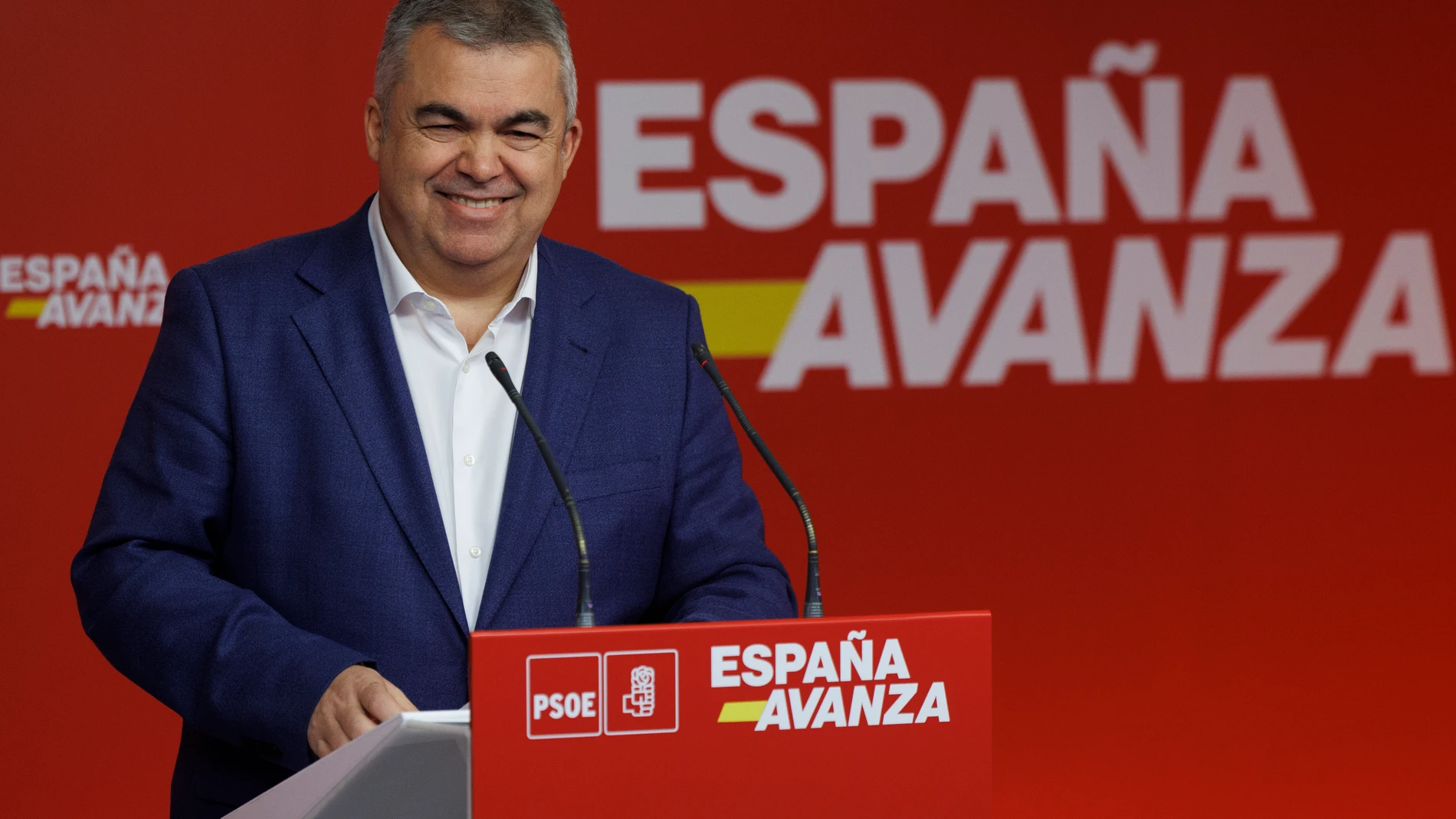 MADRID, 08/01/2024.- El secretario de organización del PSOE, Santos Cerdán, ofrece una rueda de prensa en la sede del PSOE en Madrid este lunes. EFE/Sergio Pérez