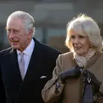 Britain's King Charles III (L) and Camilla, The Queen Consort (R) leave Bolton Town Hall in Bolton, Britain, 20 January 2023