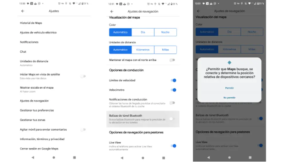 Pasos para activar el soporte para balizas de túnel Bluetooth en Google Maps.
