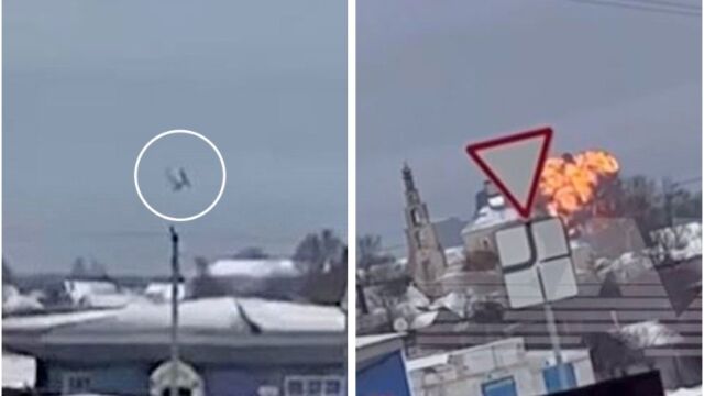 Momento en el que un avión militar ruso cae al suelo en la región rusa de Belgorod