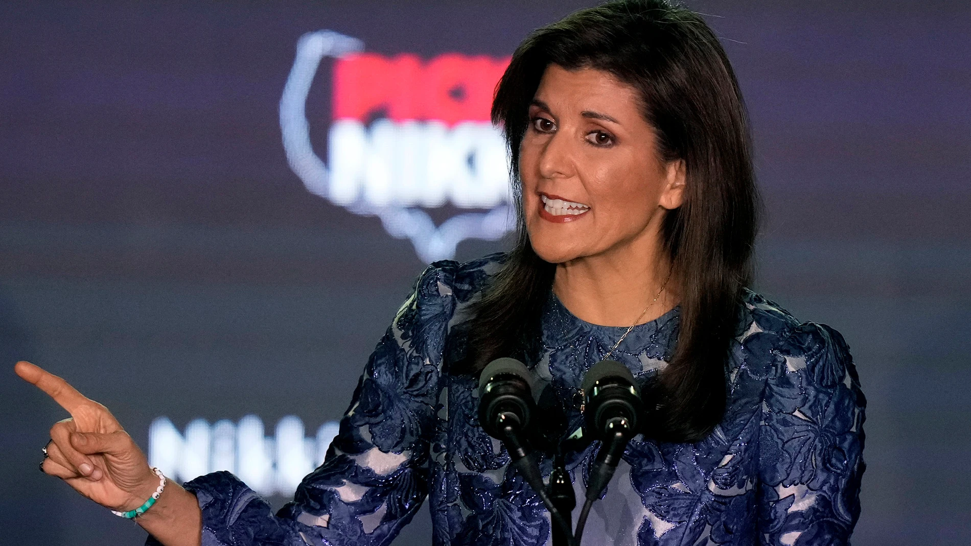 Republican presidential candidate former UN Ambassador Nikki Haley speaks at a New Hampshire primary night rally, in Concord, N.H., Tuesday Jan. 23, 2024. (AP Photo/Steven Senne)