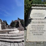 Detrás de lo que se mantiene en pie tras la voladura de 1936 está la placa que recuerda la reconstrucción ordenada por Franco