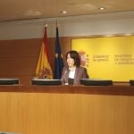 La ministra de Ciencia, Innovación y Universidades, Diana Morant, en rueda de prensa en el Minsiterio.