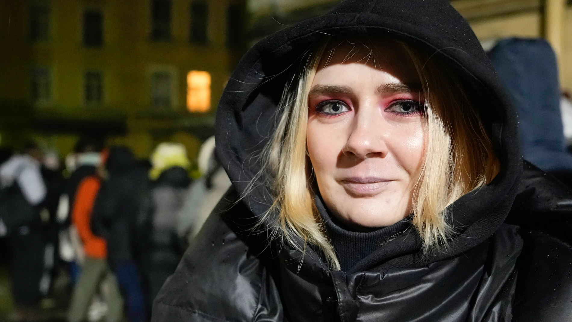 A woman who identified herself as Margarita speaks to The Associated Press in St. Petersburg, Russia, Tuesday, Jan. 23, 2024, after signing a petition for the candidacy of Boris Nadezhdin, a liberal Russian politician who is seeking to run in the March 17 presidential election. "I understood that these are the people who want to change the current government and I want to be a part of this," said Margarita, a 28-year-old student who declined to give her surname for fear of retribution. (AP Ph...