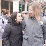 Pablo Fernández e Irene Montero, durante el acto de Podemos en la Plaza de Fuente Dorada de Valladolid, donde acampó el movimiento del 15-M