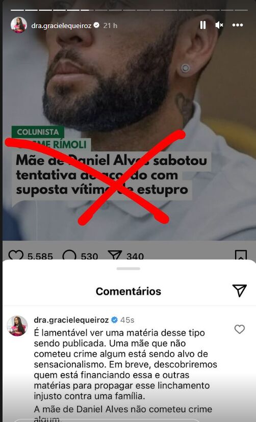 Mensaje en defensa de la madre de Alves