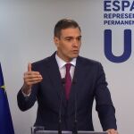 Pedro Sánchez, durante su intervención en Bruselas