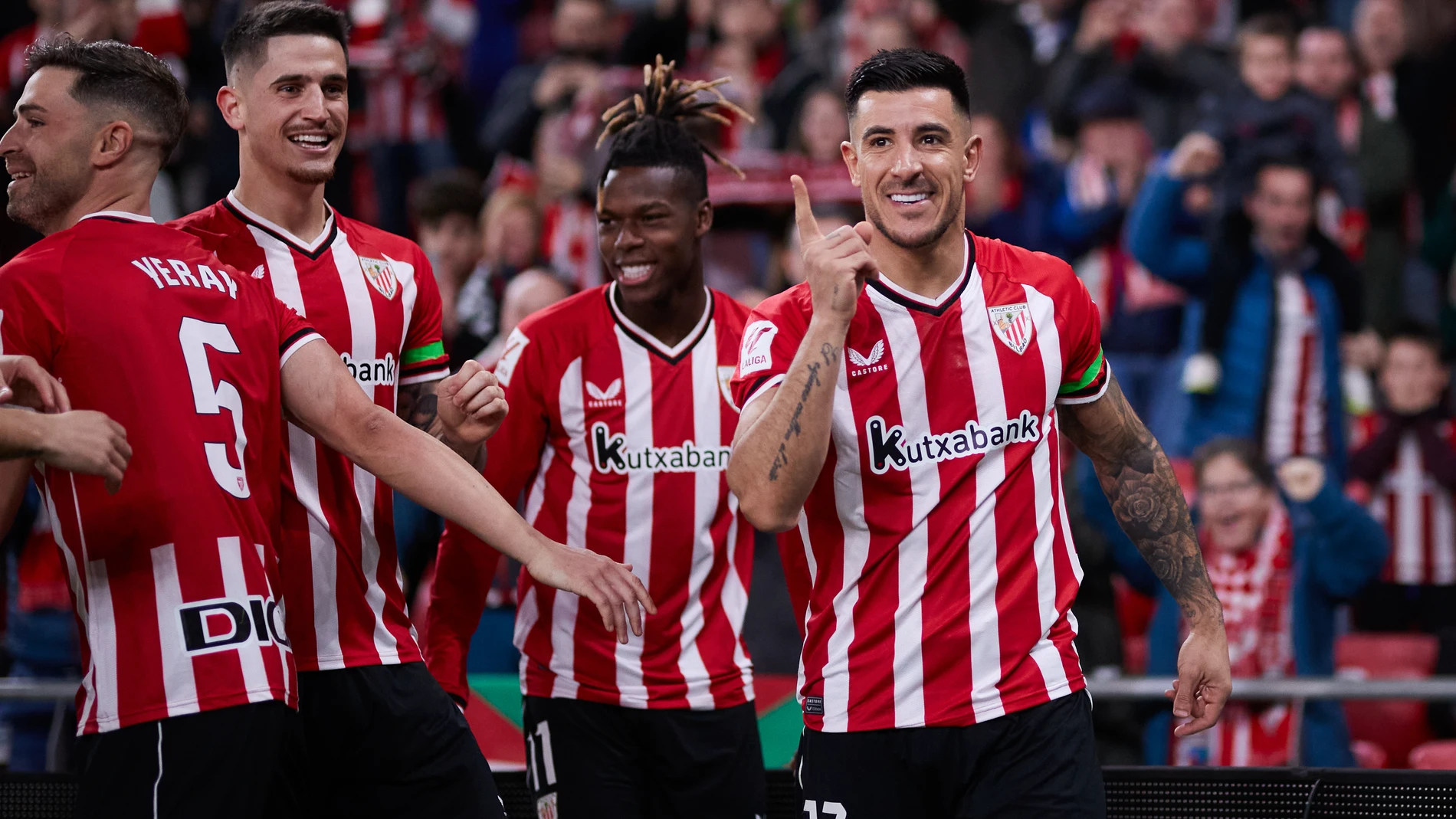 Yuri Berchiche of Athletic Club reacts after scoring goal during the LaLiga EA Sports match between Athletic Club and RCD Mallorca at San Mames on February 2, 2024, in Bilbao, Spain.AFP7 02/02/2024 ONLY FOR USE IN SPAIN