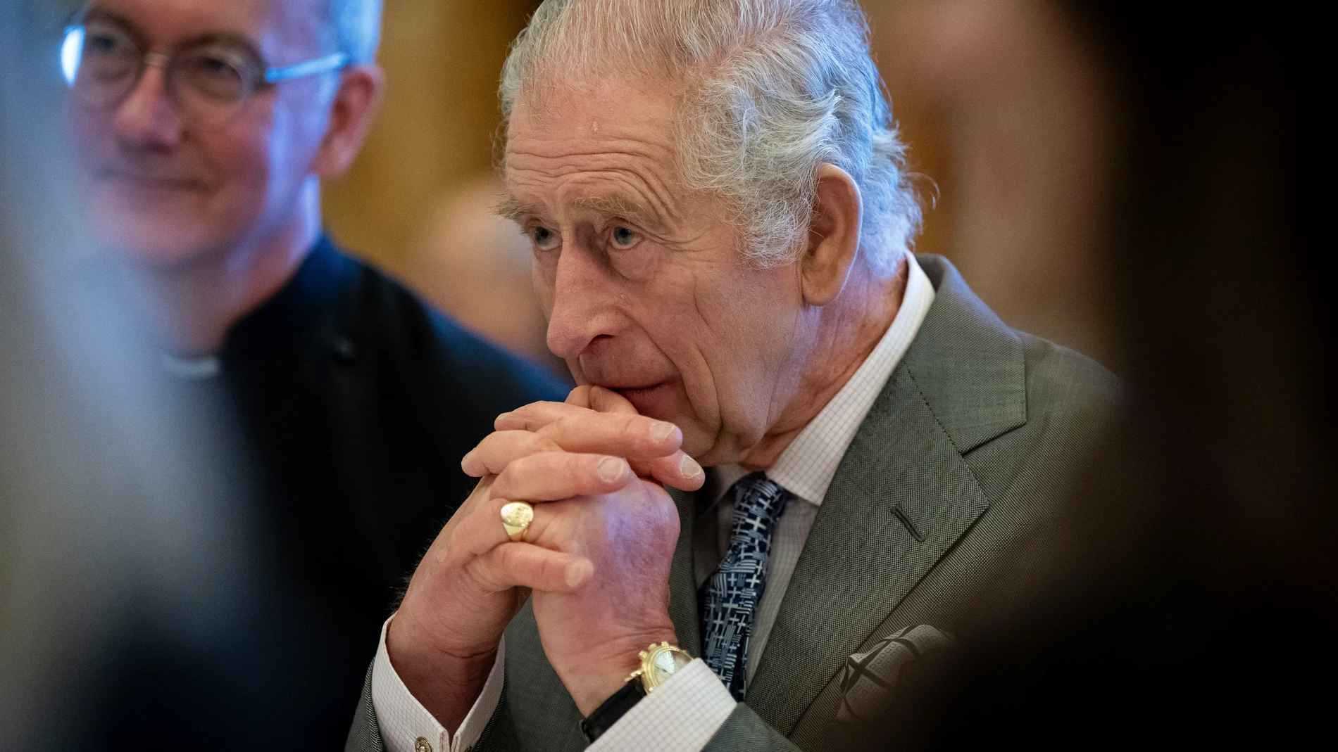 FILE - Britain's King Charles III hosts a gathering of young UK community and faith leaders to discuss the challenges their communities face, at Buckingham Palace, in London, Dec. 13, 2023. King Charles III has been diagnosed with a form of cancer and has begun treatment, Buckingham Palace says on Monday, Feb. 5, 2024. (Aaron Chown/Pool Photo via AP, File)