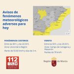 Aemet mantiene sus avisos de fenómenos meteorológicos adversos para este viernes y sábado en la Región