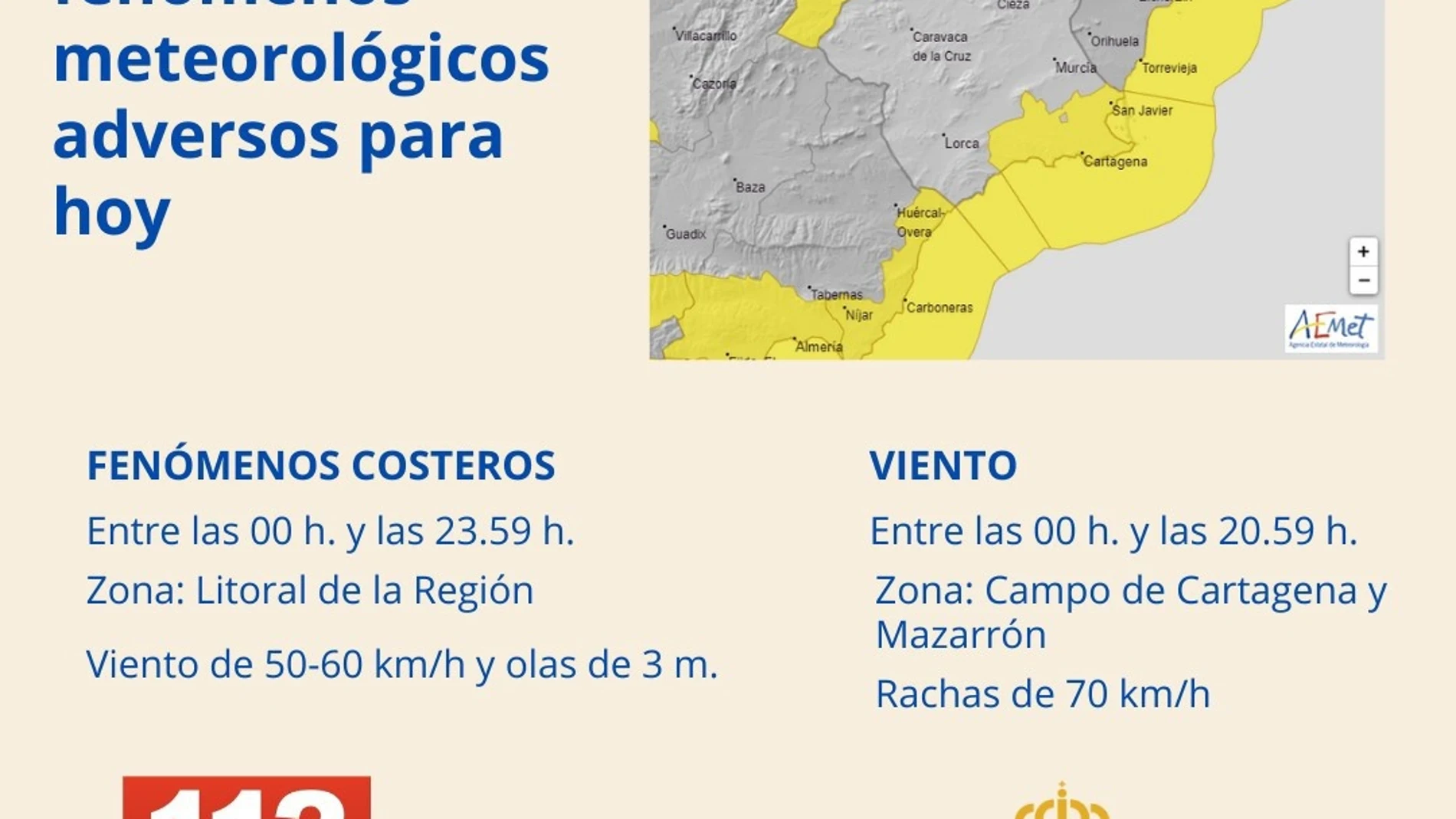 Aemet mantiene sus avisos de fenómenos meteorológicos adversos para este viernes y sábado en la Región