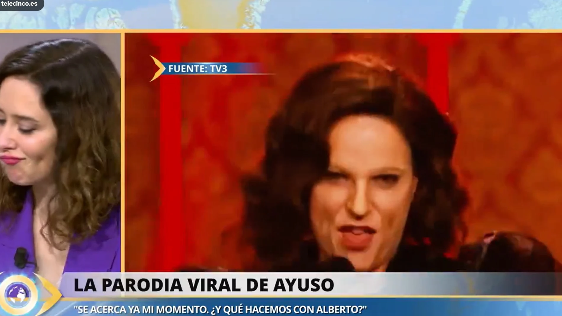 Ayuso, sobre la parodia de "Zorra" en TV3 en que la llaman "facha": "No sé si me gusta más la original o esta"