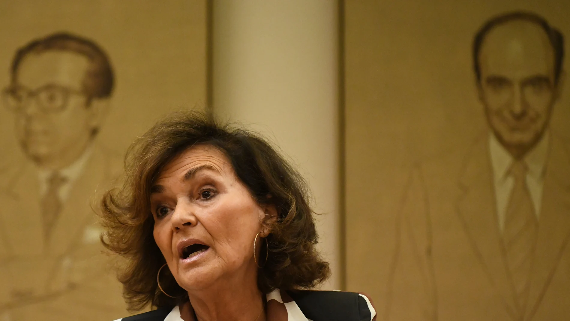 La presidenta de la Comisión, diputada del PSOE y exvicepresidenta primera del Gobierno Carmen Calvo, durante la Comisión de Igualdad, en el Congreso de los Diputados, a 25 de enero de 2024, en Madrid (España). Durante su comparecencia, ha informado sobre las líneas generales de la política de su departamento. 25 ENERO 2024;MINISTRA;IGUALDAD;COMISIÓN;CONGRESO; Fernando Sánchez / Europa Press 25/01/2024