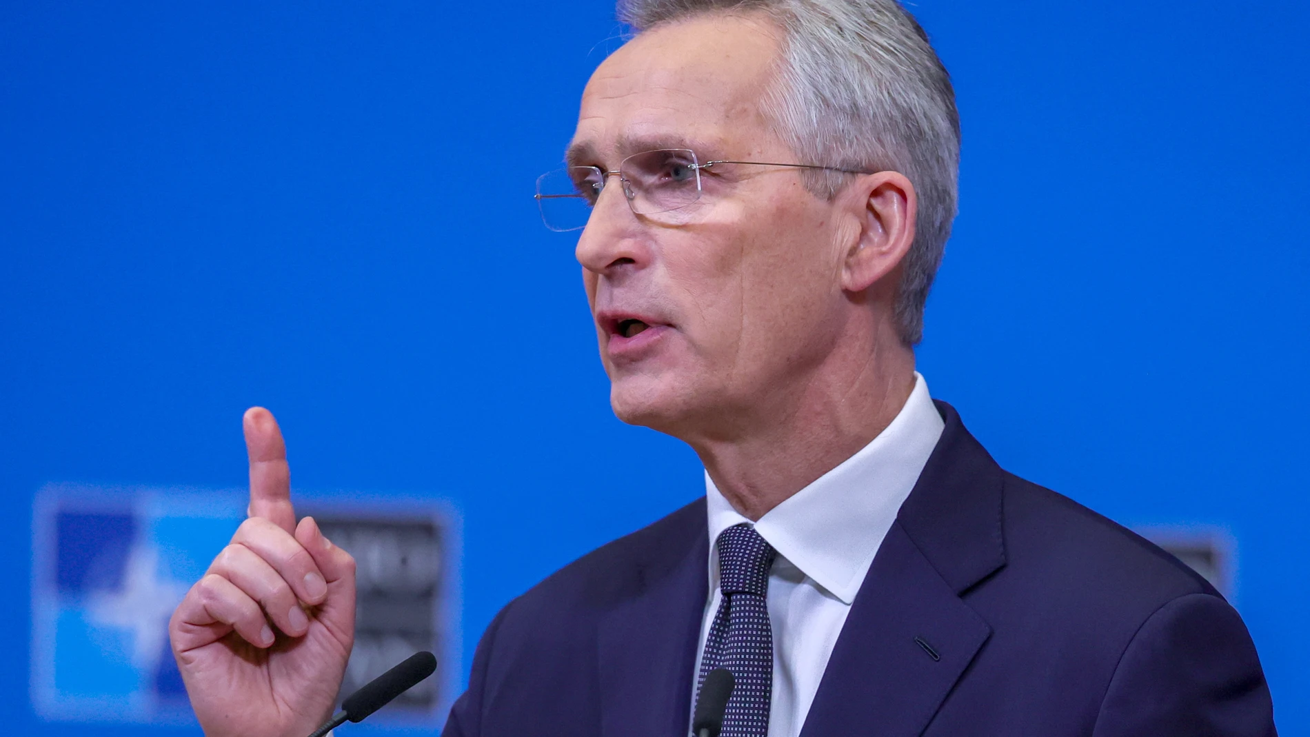 Brussels (Belgium), 14/02/2024.- NATO Secretary General Jens Stoltenberg holds a pre-ministerial press conference at the Alliance headquarters in Brussels, Belgium, 14 February 2024. NATO defense ministers will meet on 15 February at NATO headquarters in Brussels. A separate meeting of the Ukraine Defense Contact Group (UDCG) will be held at NATO headquarters on 14 February. (Bélgica, Ucrania, Bruselas) EFE/EPA/OLIVIER MATTHYS
