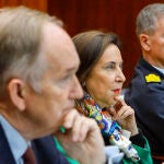 La ministra de Defensa, Margarita Robles, durante la videoconferencia