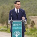 El presidente de la Junta de Andalucía, Juanma Moreno, en Jaén