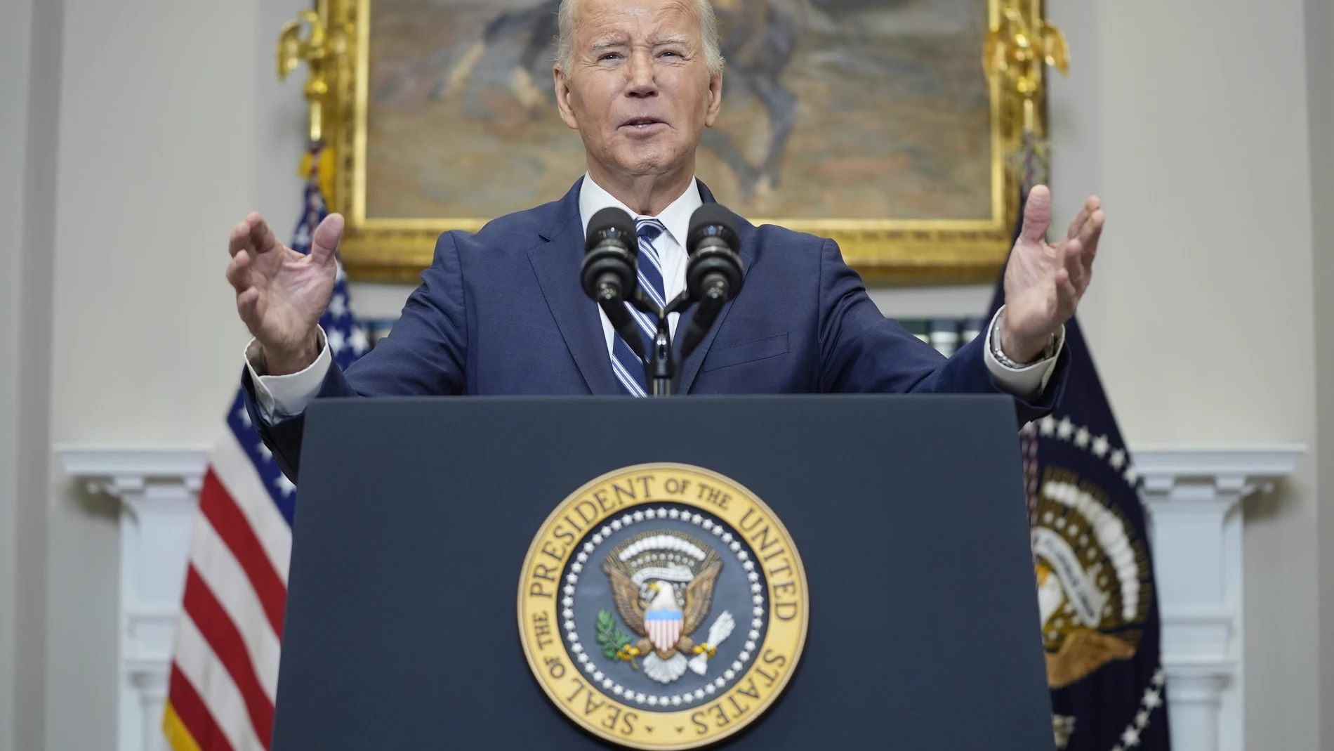 President Joe Biden delivers remarks on the death of Russian opposition leader Alexei Navalny, in the Roosevelt Room of the White House, Friday, Feb. 16, 2024, in Washington. (AP Photo/Evan Vucci)