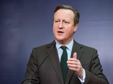David Cameron Visits Warsaw, Poland February 15, 2024, Warsaw, Masovian Voivodeship, Poland: The British Foreign Secretary, DAVID CAMERON speaks during a press conference with Poland's Foreign Minister in Warsaw. The British Foreign Secretary David Cameron visited Poland and met with Radoslaw Sikorski - the Polish Foreign Affairs Minister. The foreign ministers talked about strong support and how to strengthen Ukraine in the war as it fights off Russian President Vladimir Putin's aggression. 15/02/2024