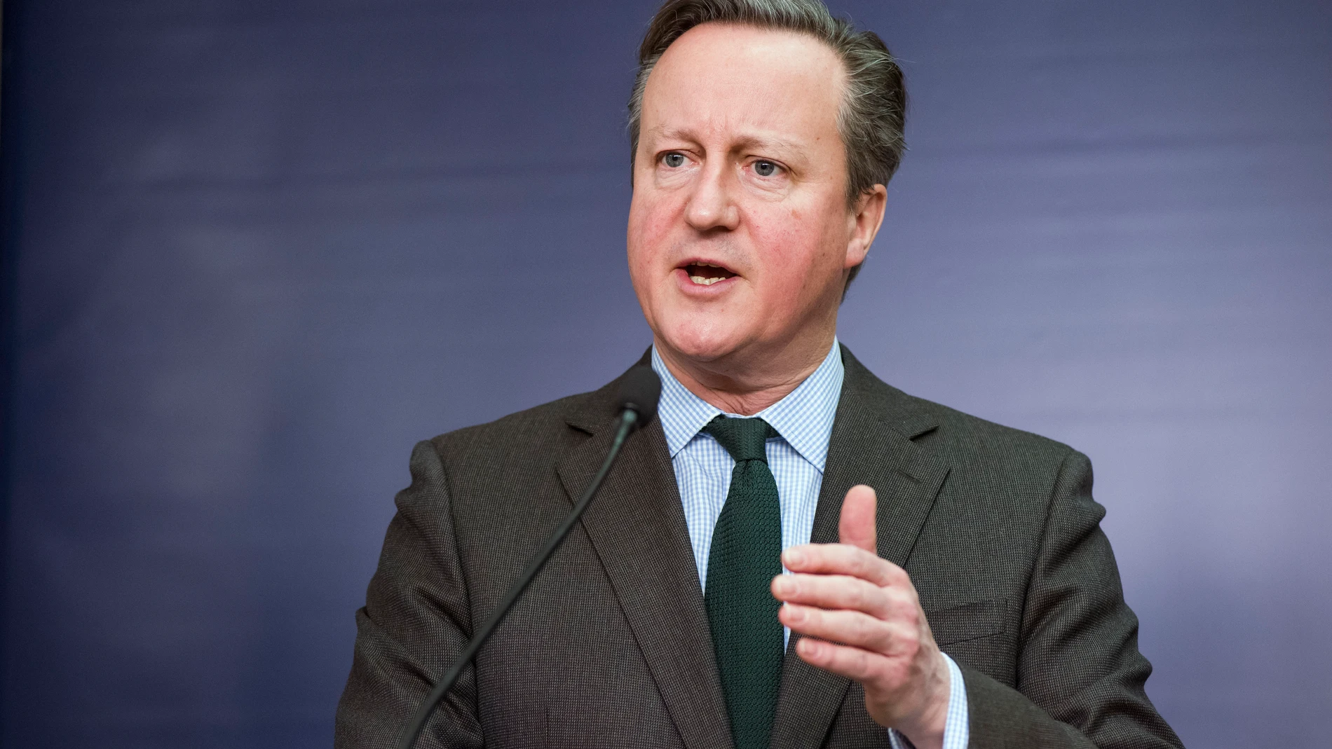 February 15, 2024, Warsaw, Masovian Voivodeship, Poland: The British Foreign Secretary, DAVID CAMERON speaks during a press conference with Poland's Foreign Minister in Warsaw. The British Foreign Secretary David Cameron visited Poland and met with Radoslaw Sikorski - the Polish Foreign Affairs Minister. The foreign ministers talked about strong support and how to strengthen Ukraine in the war as it fights off Russian President Vladimir Putin's aggression. 15/02/2024