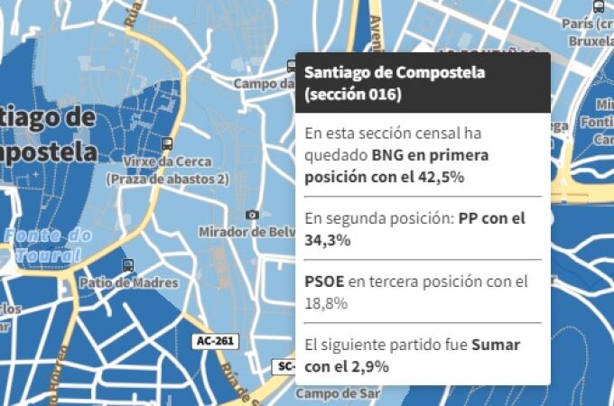 En el mapa interactivo se pueden consultar los votos calle a calle