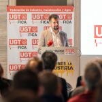 El secretario general del PSOECyL, Luis Tudanca, interviene en la apertura de las Jornadas organizadas por UGT FICA-Castilla y León ‘Acción sindical. Momento de avanzar’.