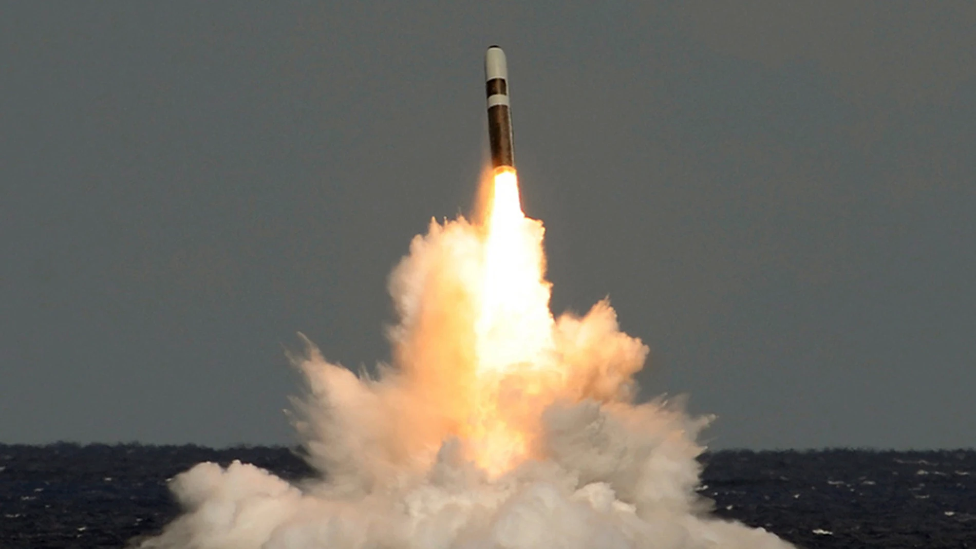 This video grab released on Wednesday Feb. 21, 2024 by the Ministry of Defence shows a missile firing from HMS Vigilant, which fired an unarmed Trident II (D5) ballistic missile. British lawmakers are seeking reassurances about the nation’s nuclear deterrent after reports that a test of the system failed dramatically last month when an unarmed missile crashed into the sea near the submarine from which it was launched. (MOD via AP)