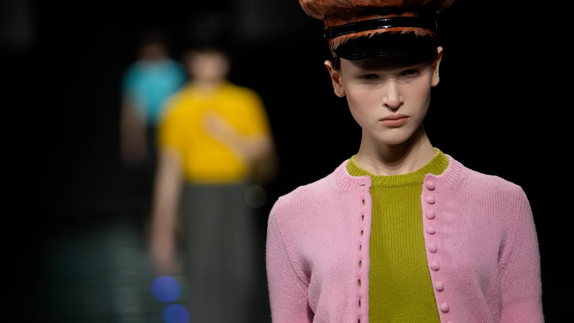 A model wears a creation as part of the Prada women's Fall-Winter 2024-25 collection presented in Milan, northern Italy, Thursday, Feb. 22, 2024. (AP Photo/Luca Bruno)