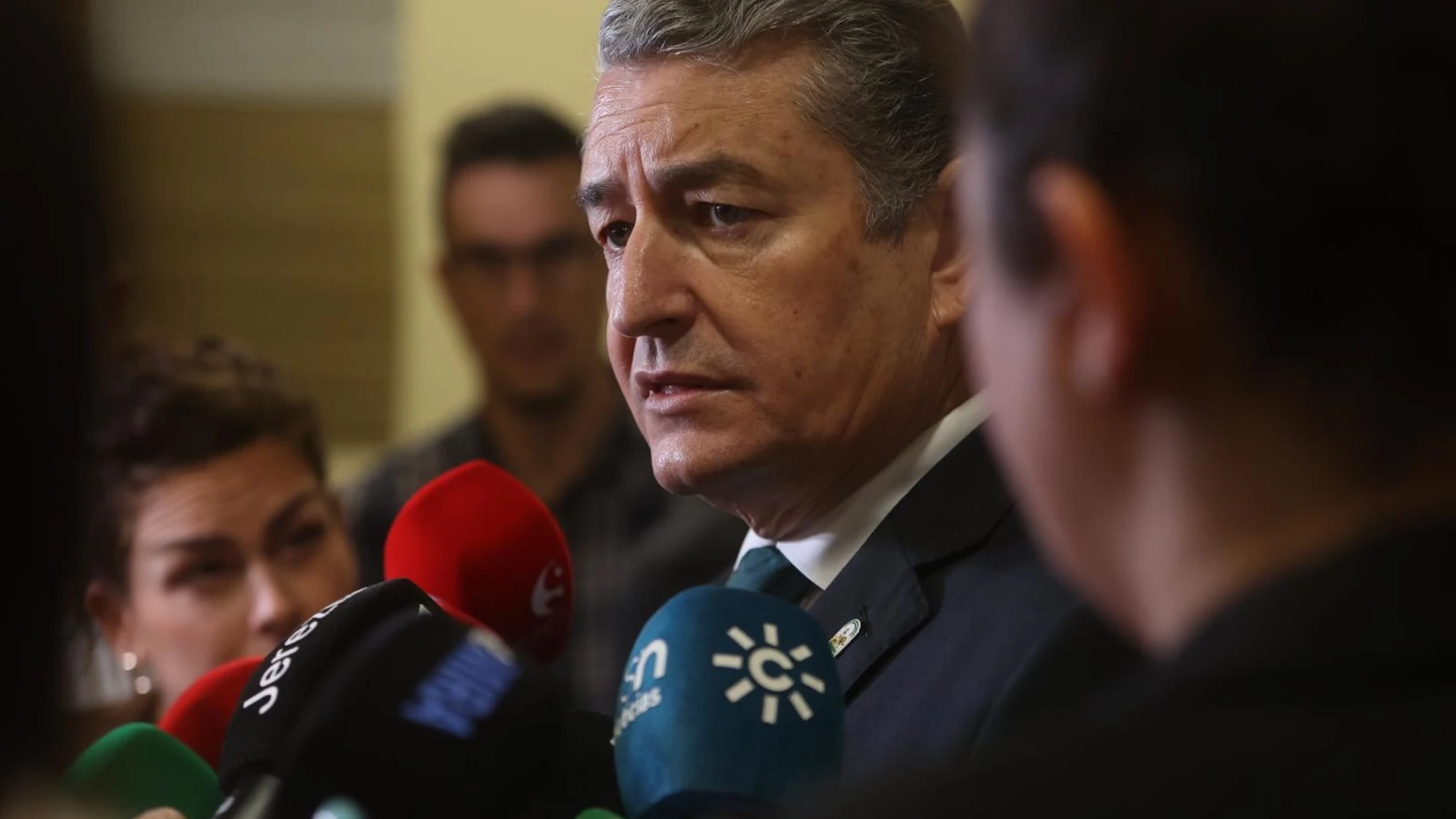 El consejero de la Presidencia, Antonio Sanz, en la atención a medios en Cádiz con motivo del acto institucional de entrega de las Banderas de Andalucía en la provincia.JOAQUIN CORCHERO / EUROPA PRESS24/02/2024