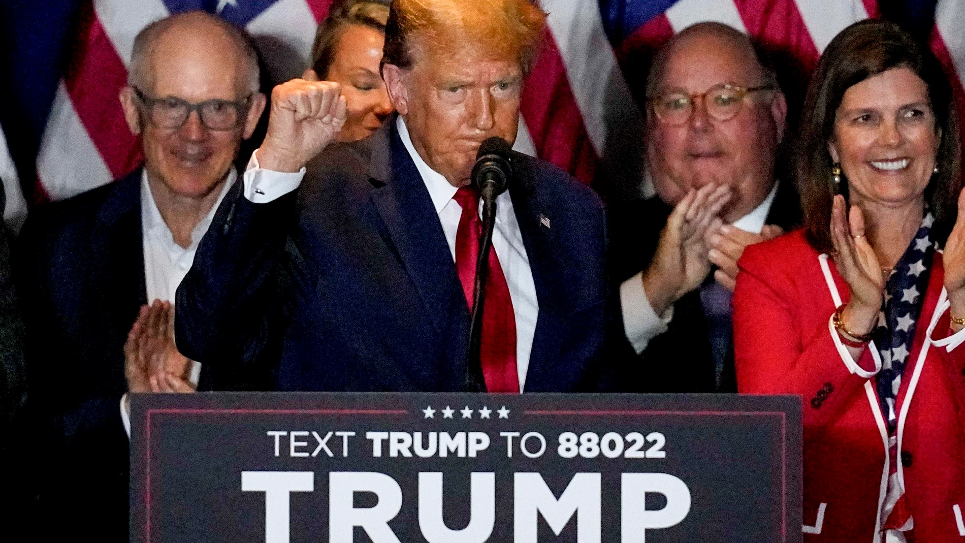 Republican presidential candidate former President Donald Trump speaks at a primary election night party at the South Carolina State Fairgrounds in Columbia, S.C., Saturday, Feb. 24, 2024. (AP Photo/Mike Stewart)