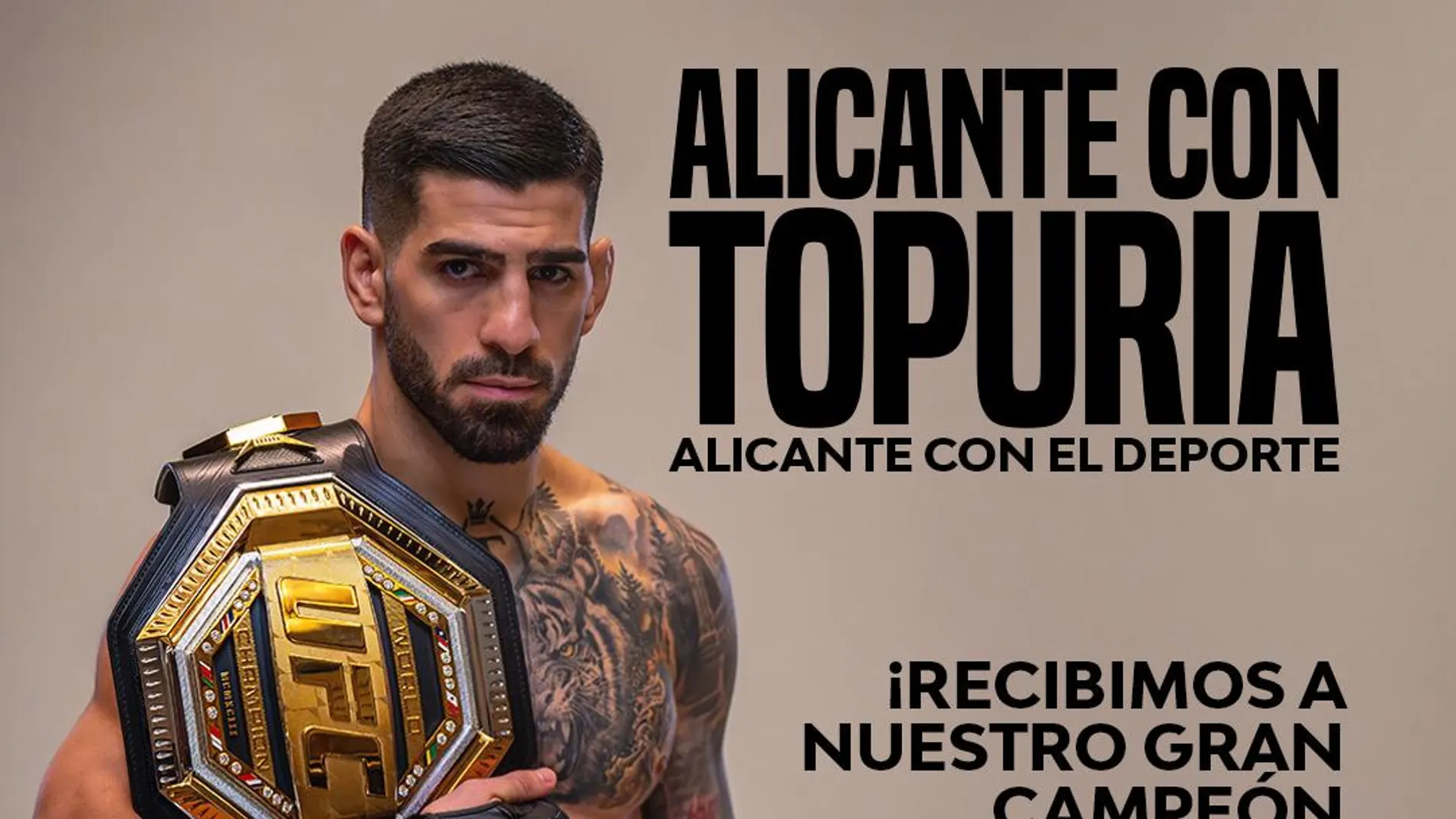 Imagen del cartel que anuncia el gran recibimiento de Alicante a Ilia Topuria.