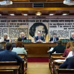 La presidenta interina del Consejo de Administración de la Corporación RTVE, Elena Sánchez Caballero, comparece en la Comisión Mixta del Senado