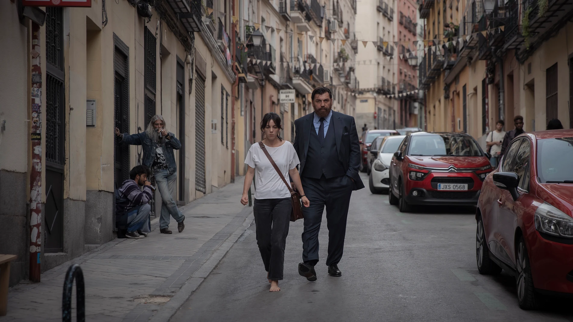This image released by Prime Video shows Vicky Luengo, left, and Hovik Keuchkerian in a scene from "Reina Roja." (Prime Video via AP)