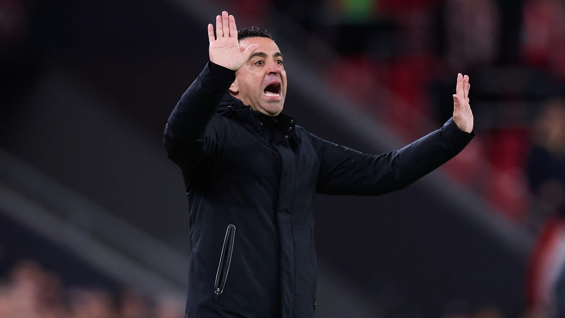 Xavi Hernandez head coach of FC Barcelona reacts during the LaLiga EA Sports match between Athletic Club and FC Barcelona at San Mames on March 3, 2024, in Bilbao, Spain. AFP7 03/03/2024 ONLY FOR USE IN SPAIN