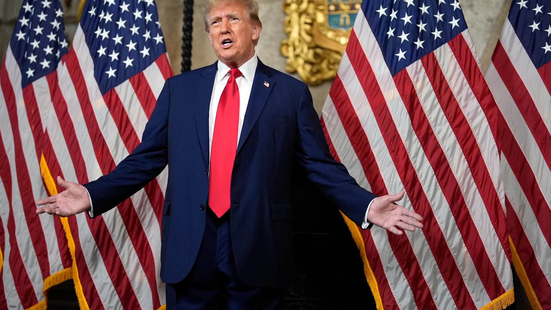 Republican presidential candidate former President Donald Trump speaks at his Mar-a-Lago estate, Monday, March 4, 2024, in Palm Beach, Fla. The Supreme Court unanimously restored Trump to 2024 presidential primary ballots, rejecting state attempts to ban him over the Capitol riot. (AP Photo/Rebecca Blackwell)