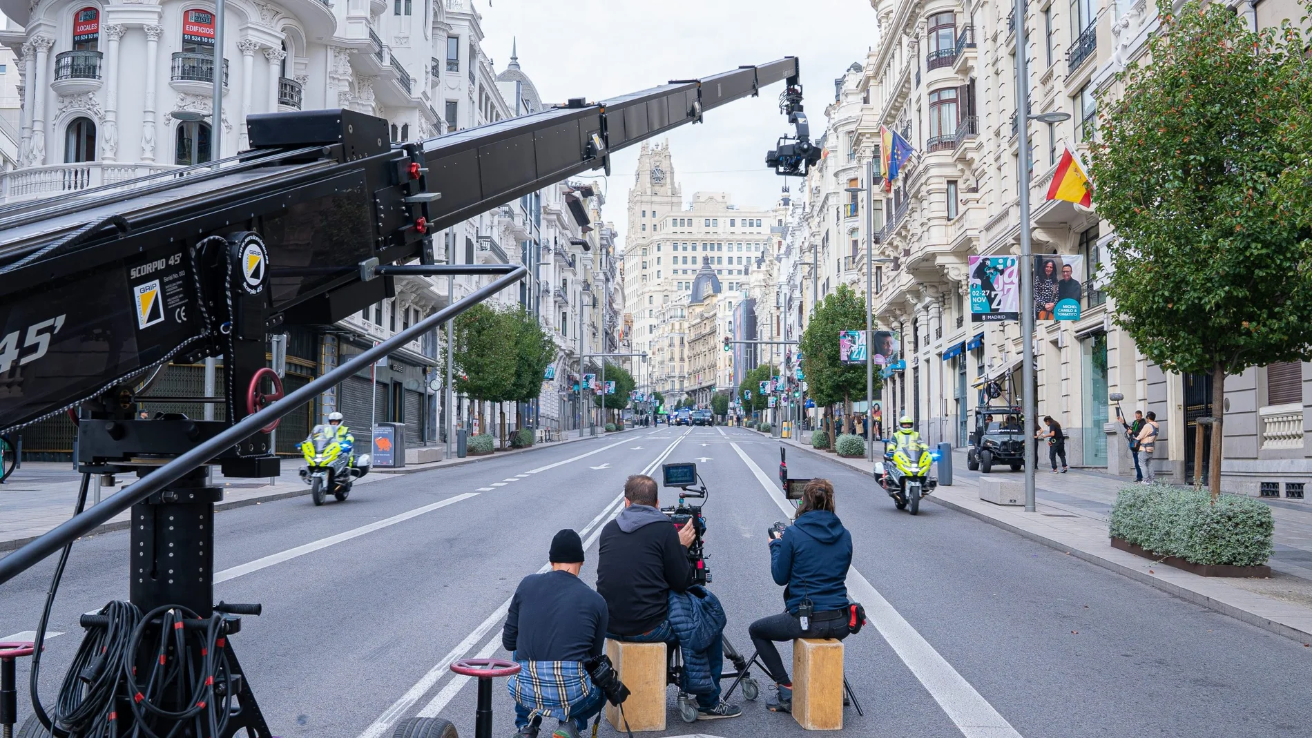 Rodaje de «Todos los nombres de Dios» en plena Gran Vía, uno de los puntos más solicitados por parte de las grandes producciones