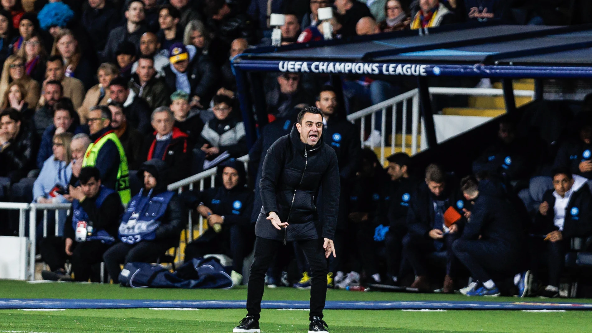 Xavi Hernandez, head coach of FC Barcelona gestures during the UEFA Champions League round of 16 second leg, match played between FC Barcelona and SSC Napoli at Estadio Olimpico de Montjuic on March 12, 2024 in Barcelona, Spain. AFP7 12/03/2024 ONLY FOR USE IN SPAIN
