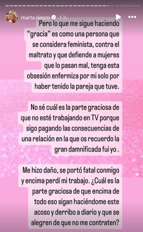 Marta Riesco, harta de su situación laboral