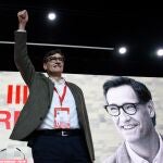 El primer secretario del PSC y candidato a las elecciones catalanas, Salvador Illa, en el 15 Congreso del PSC en el Palau de Congressos de Catalunya