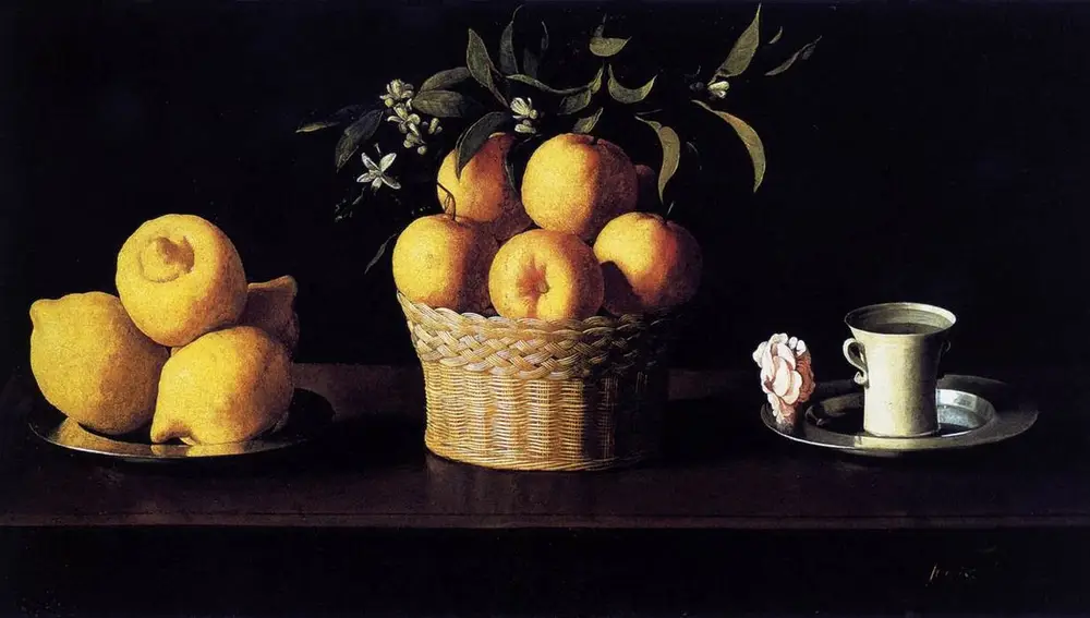 "Bodegón con cidras, naranjas y rosa", Francisco de Zurbarán, 1633