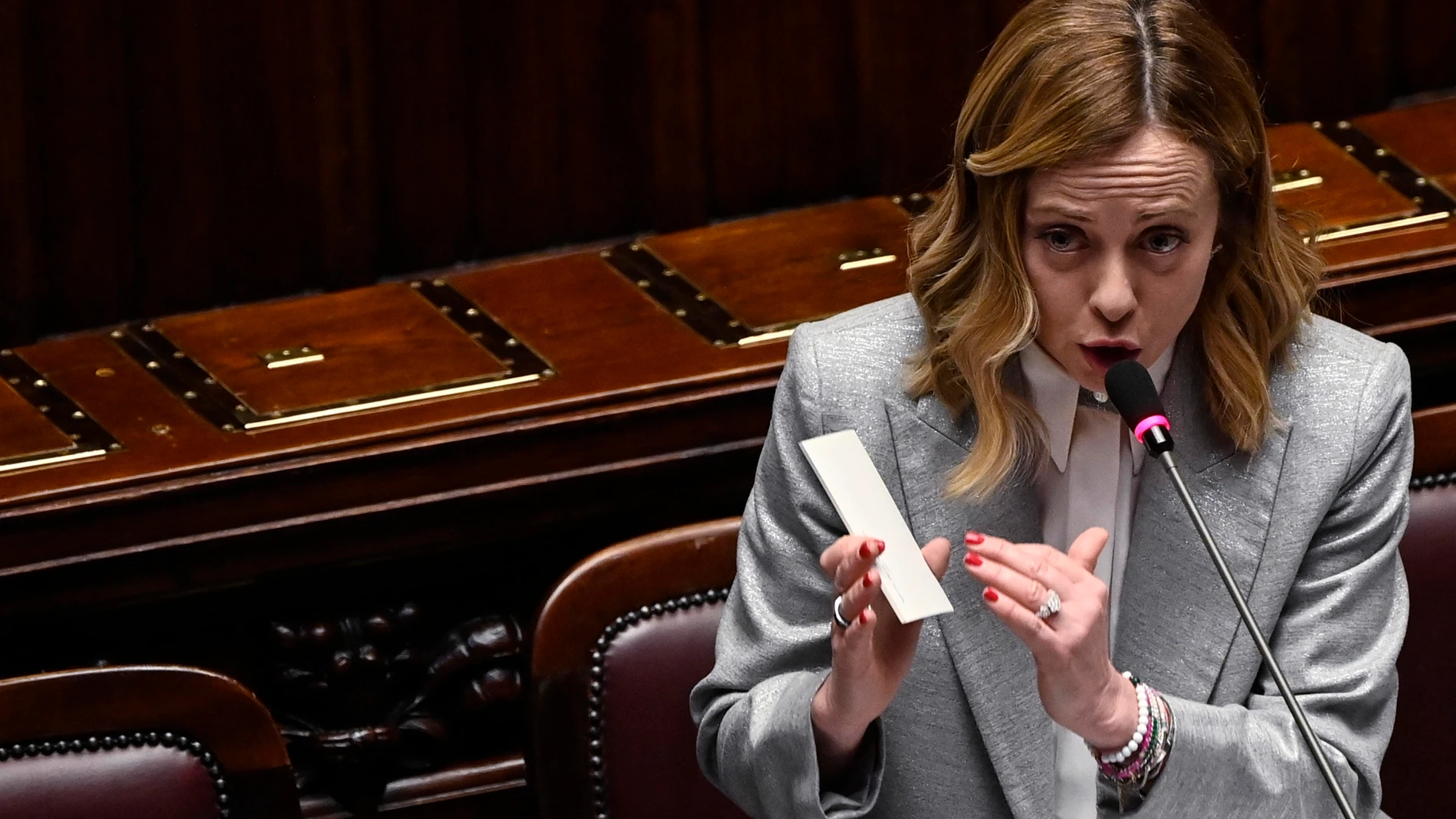 Rome (Italy), 20/03/2024.- Italian Prime Minister Giorgia Meloni speaks during a session in the Chamber of Deputies, as she reports to the Lower House ahead of the European Council meeting, Rome, Italy, 20 March 2024. The European Council meeting takes place in Brussels on 21 and 22 March. (Italia, Bruselas, Roma) EFE/EPA/RICCARDO ANTIMIANI