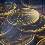 An advertisement of Bitcoin, one of the cryptocurrencies, is displayed on a building in Hong Kong.