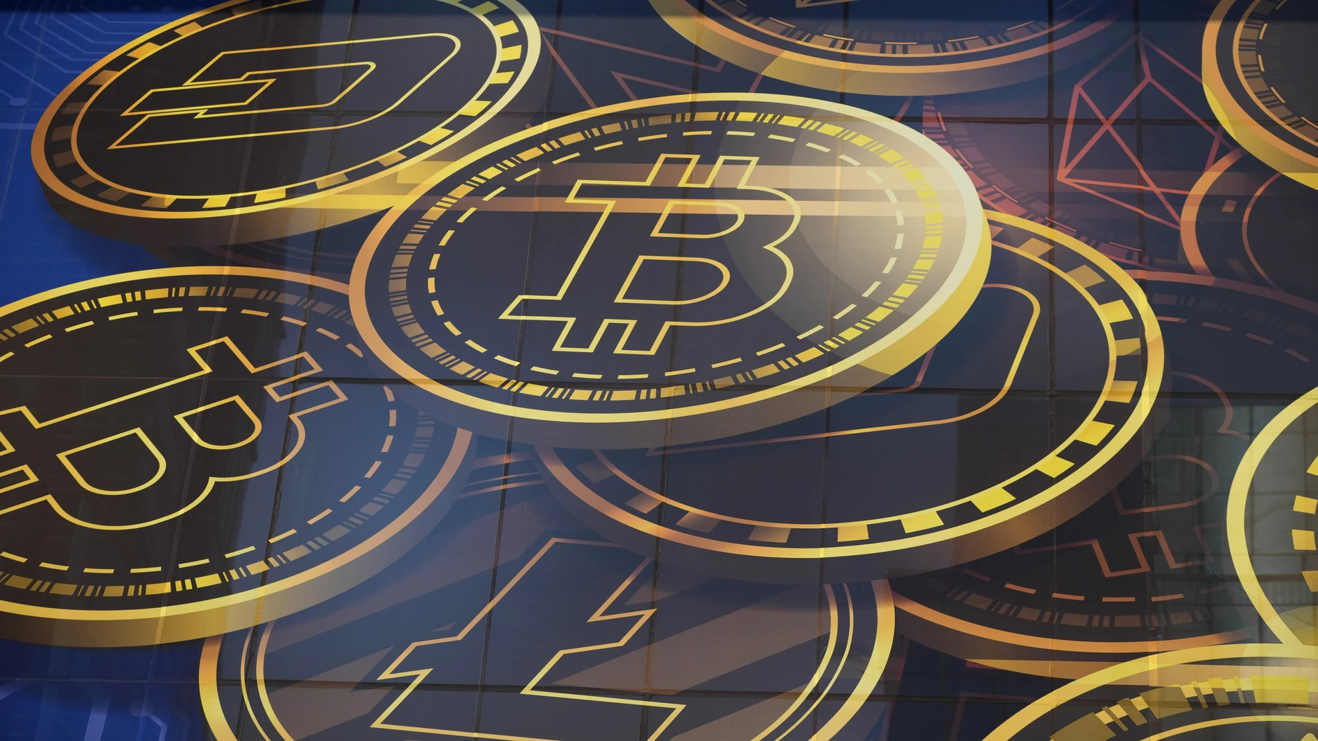 An advertisement of Bitcoin, one of the cryptocurrencies, is displayed on a building in Hong Kong.