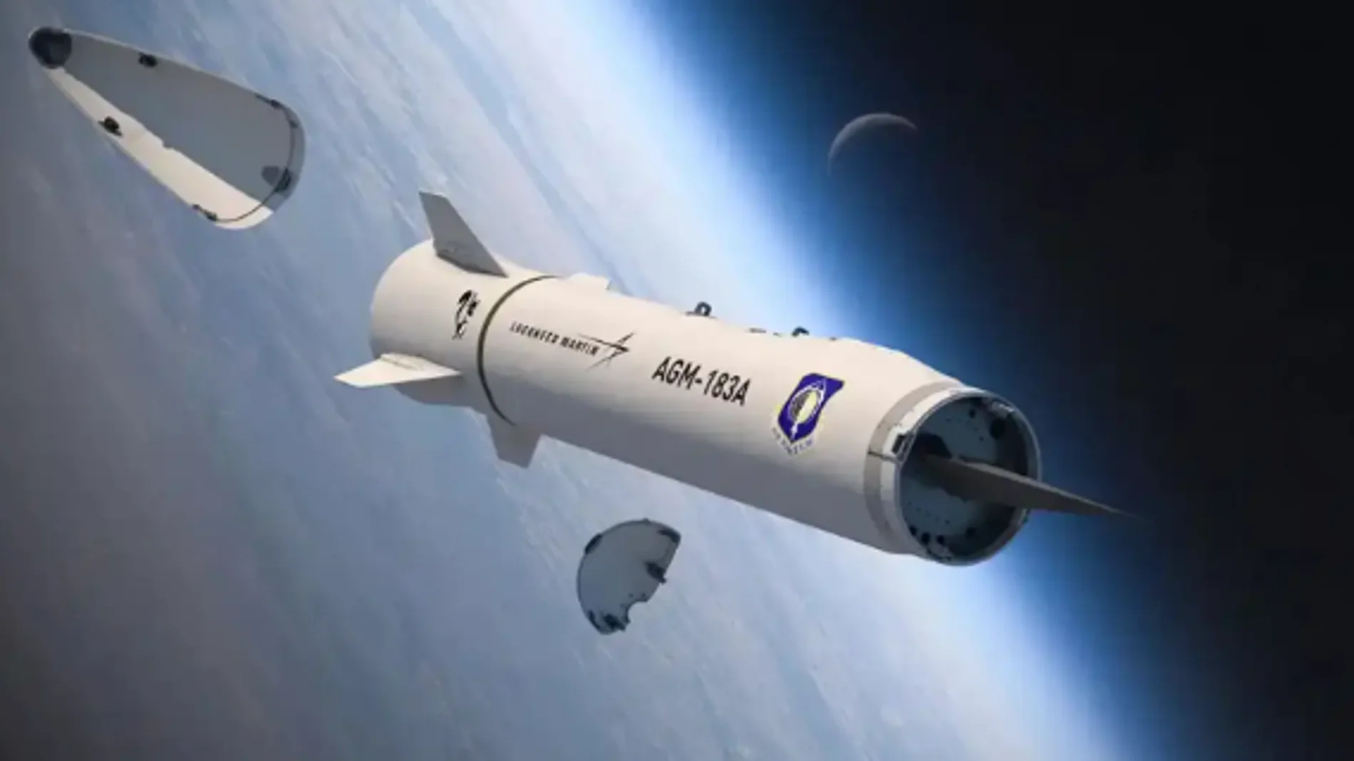 Representación gráfica de misil hipersónico AGM-183A de respuesta rápida lanzado desde el aire